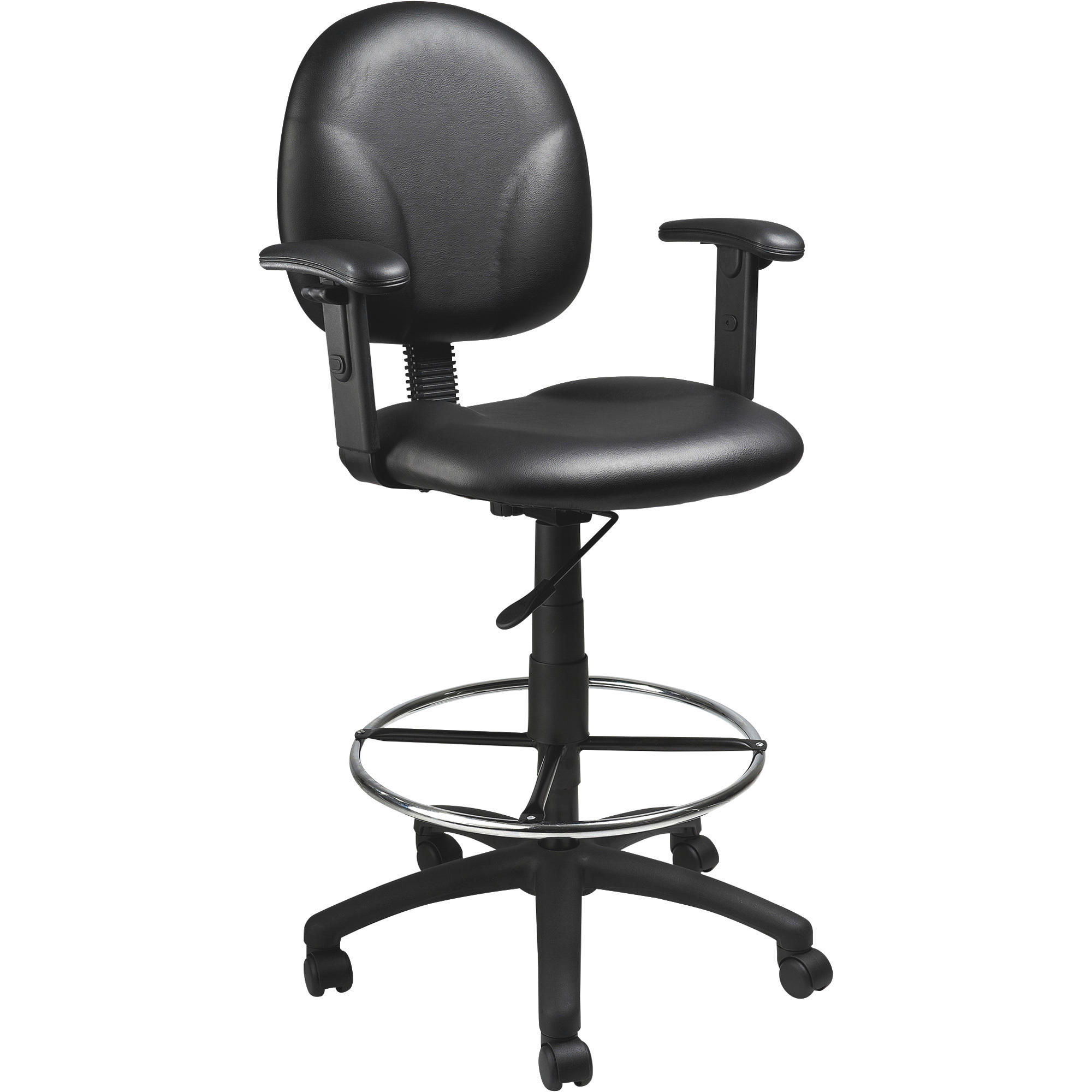 BOSS Antimicrobial Drafting Stool with Adjustable Height and Arms, Black, 41.5in.-49.5in.H, Model# B1691-CS